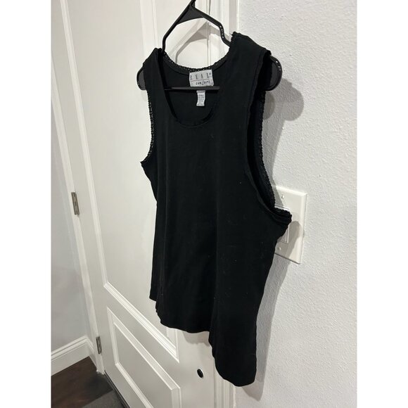 Real Comfort Lace Trim Tank Top Black Sz Large Scoop Neck Sleeveless Knit Cotton - Picture 3 of 9